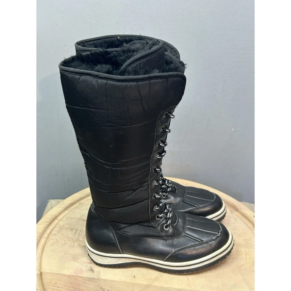 AU Air Underground Boots Womens 7 Quilted Lace Up Side Zip Black Tall Warm